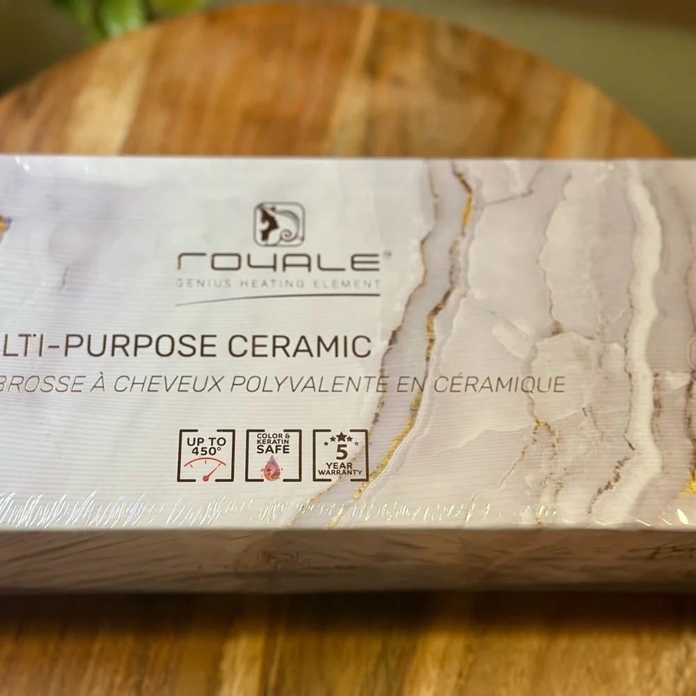 ROYALE Genius Heating Multi-Purpose Ceramic Hair Brush - White Marble